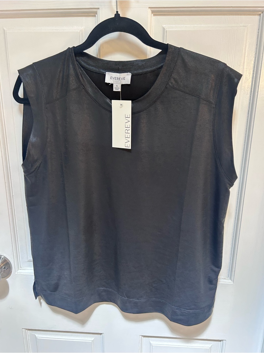 Evereve Black Sleeveless Faux Leather Coated Tee
